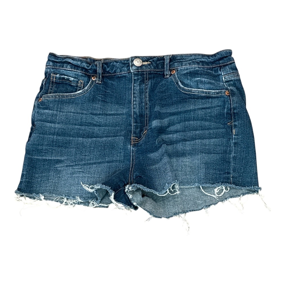 Bethany Mota Womens 10 High Rise Cut Off Denim Jean Shorts Medium Wash Frayed